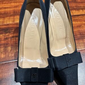 CHANEL Black Suede Heels with Bow Detail